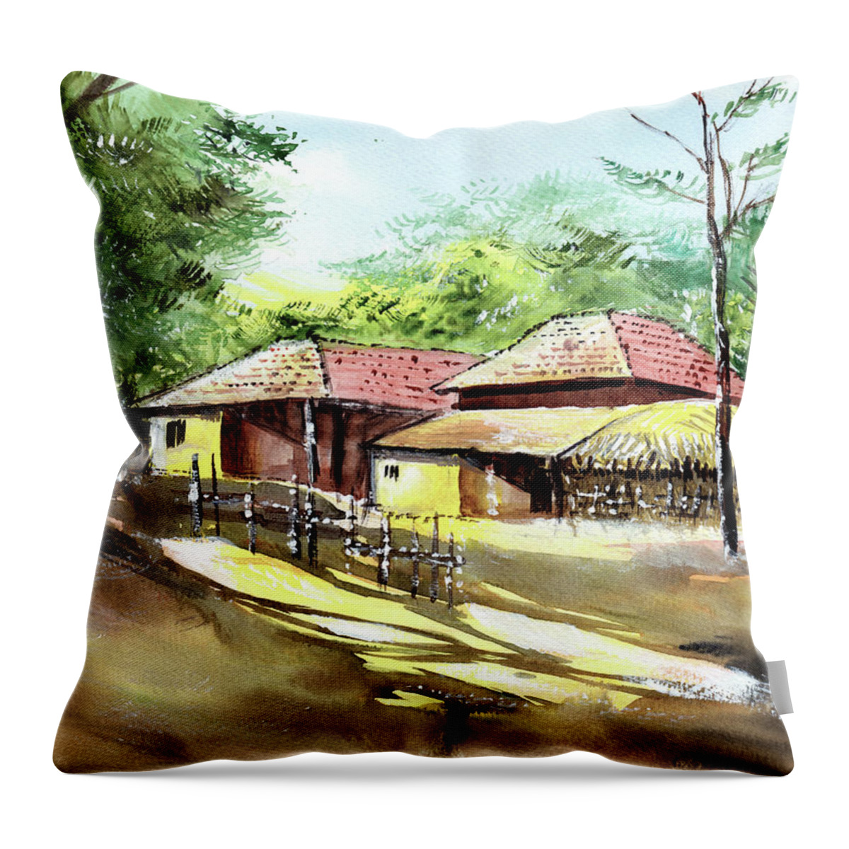 Nature Throw Pillow featuring the painting Summer Begins by Anil Nene