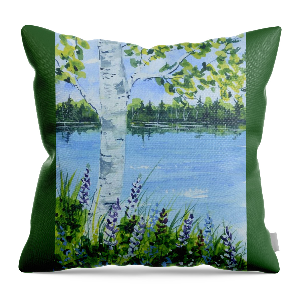 Birch Throw Pillow featuring the painting Summer Birch by Kellie Chasse