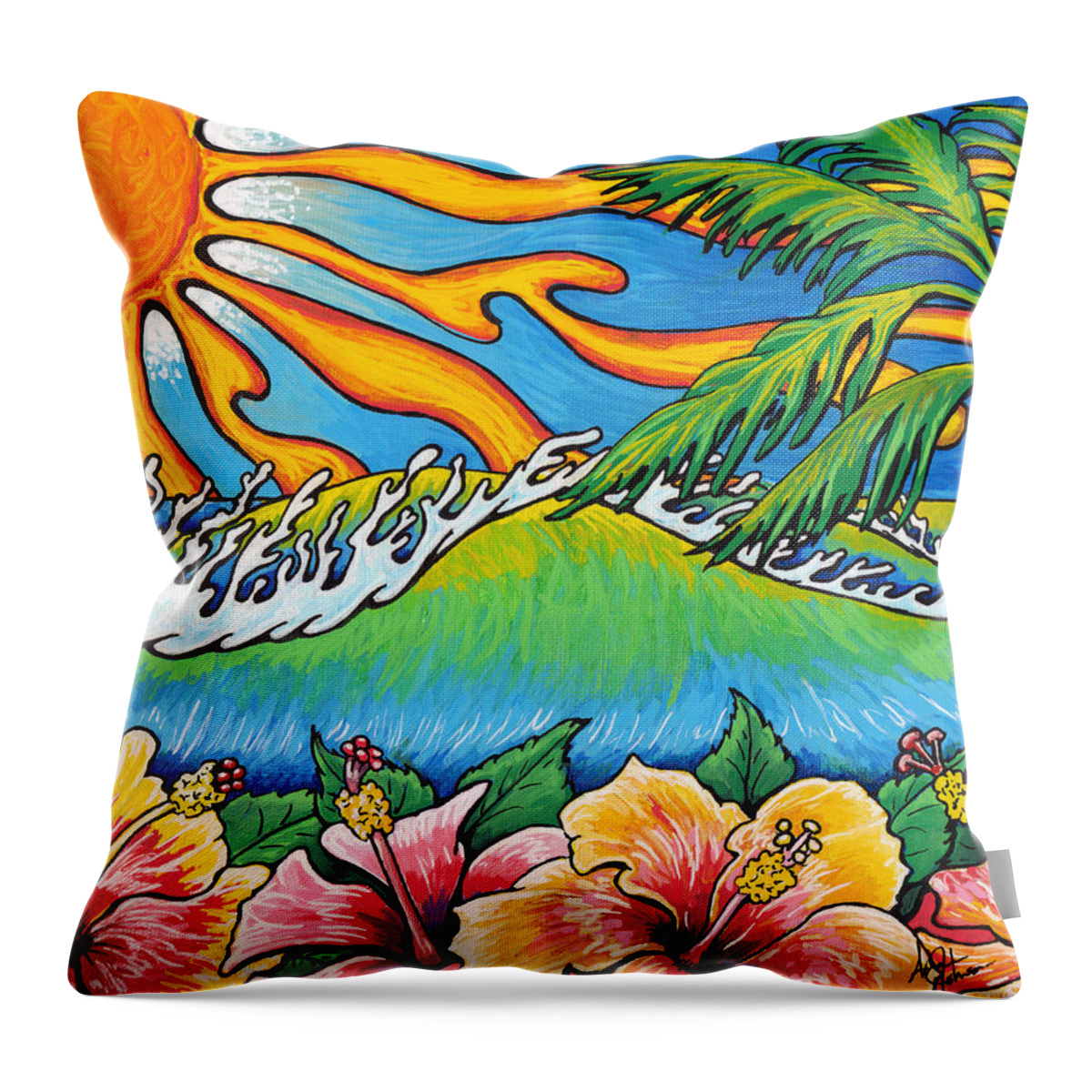 Surf Throw Pillow featuring the painting Summer Blooms by Adam Johnson