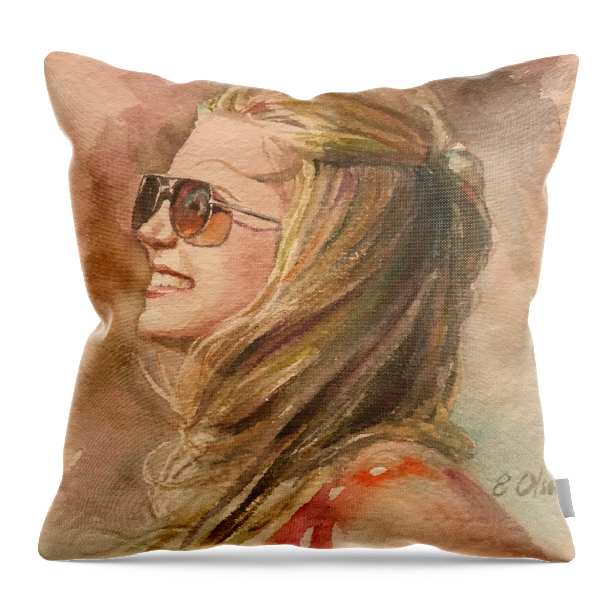 Portrait Throw Pillow featuring the painting Summer Breeze by Emily Olson