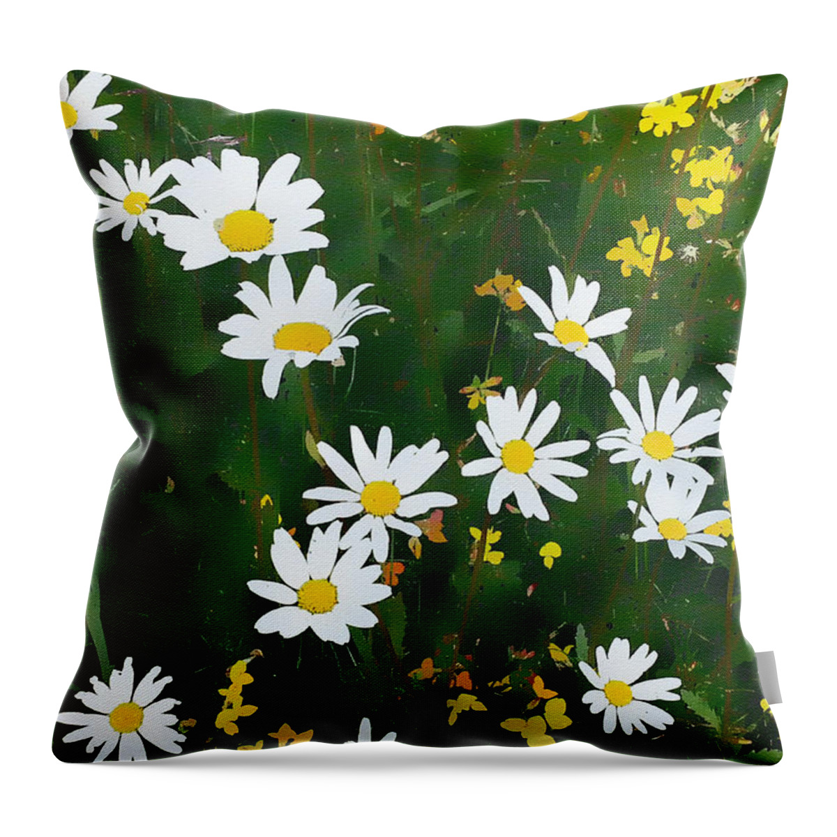 Daisies Throw Pillow featuring the digital art Summer Daisies by Julian Perry