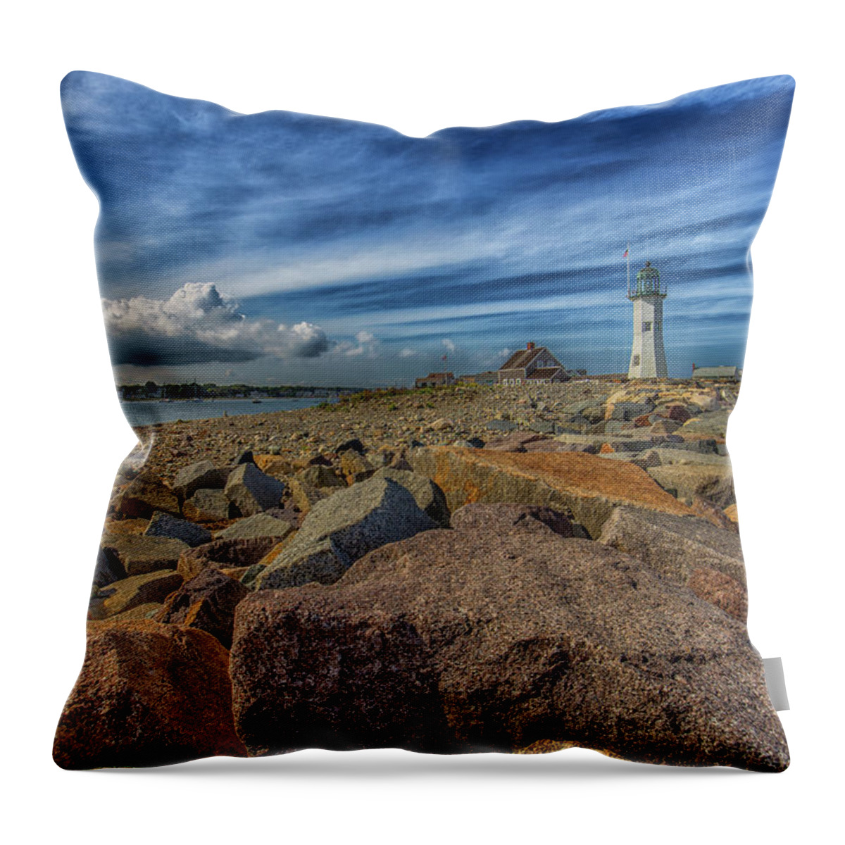 Summer Day At Scituate Lighthouse Throw Pillow featuring the photograph Summer Day At Scituate Lighthouse by Brian MacLean