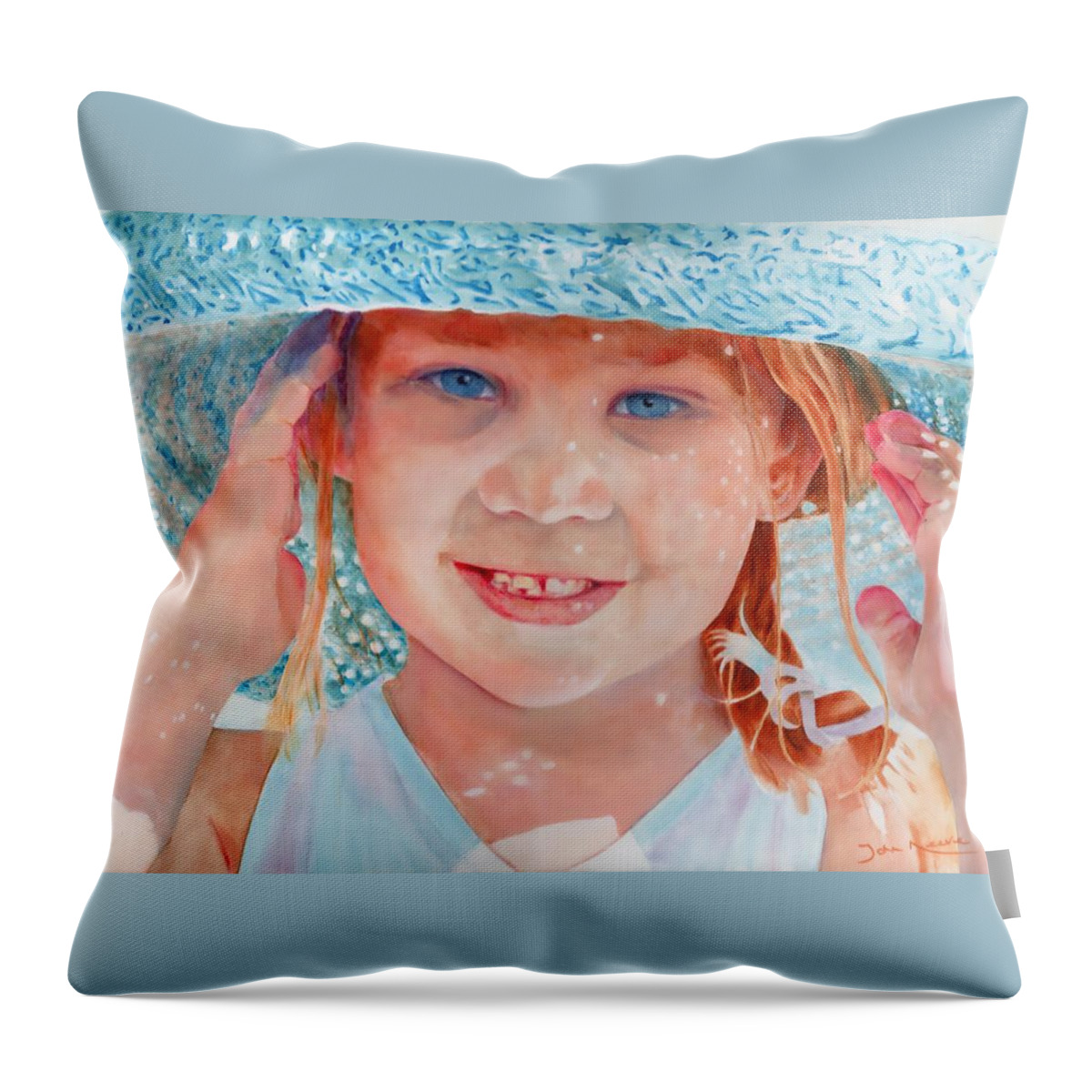 Girl Throw Pillow featuring the painting My New Hat by John Neeve