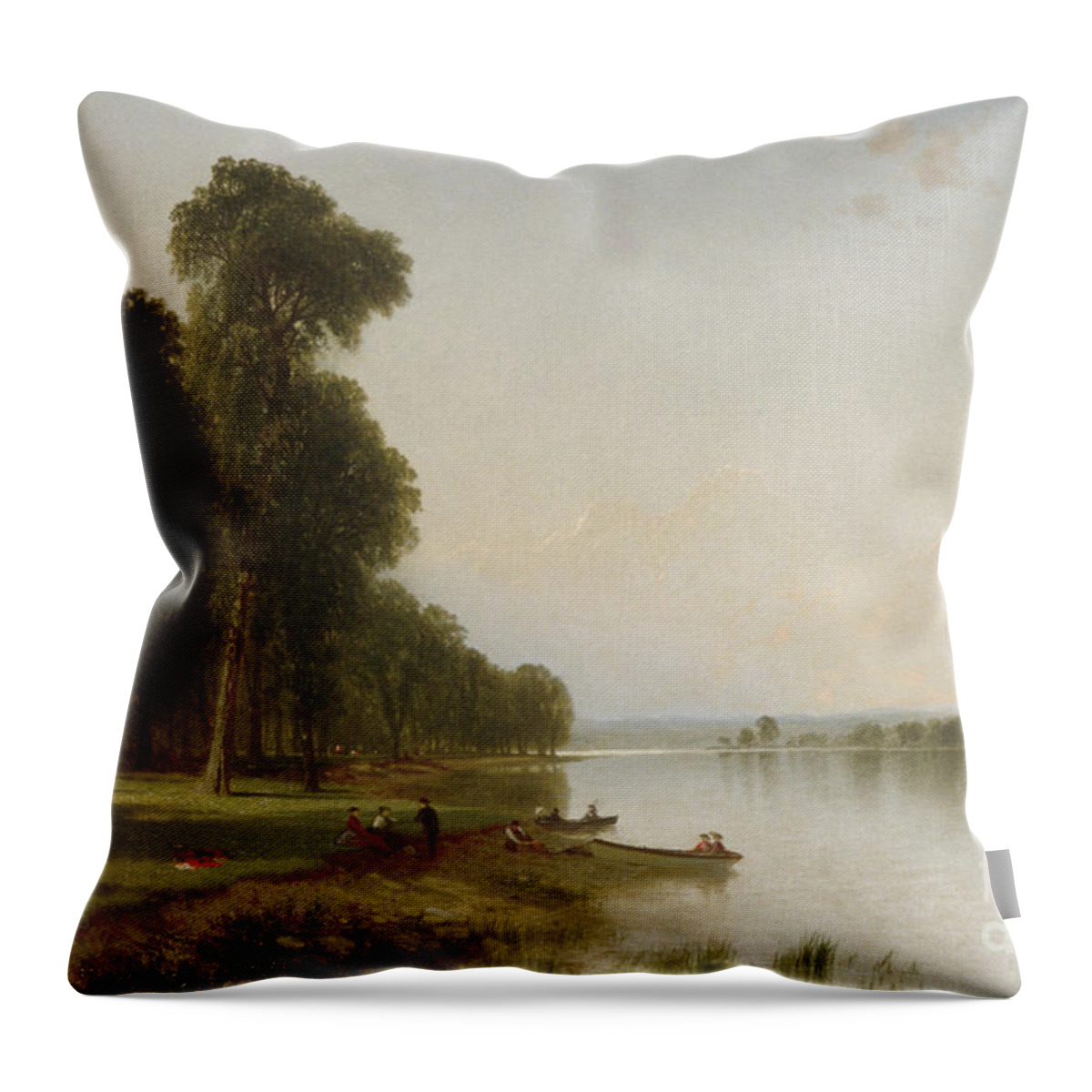 Summer Day On Conesus Lake Throw Pillow featuring the painting Summer Day on Conesus Lake, 1870 by John Frederick Kensett