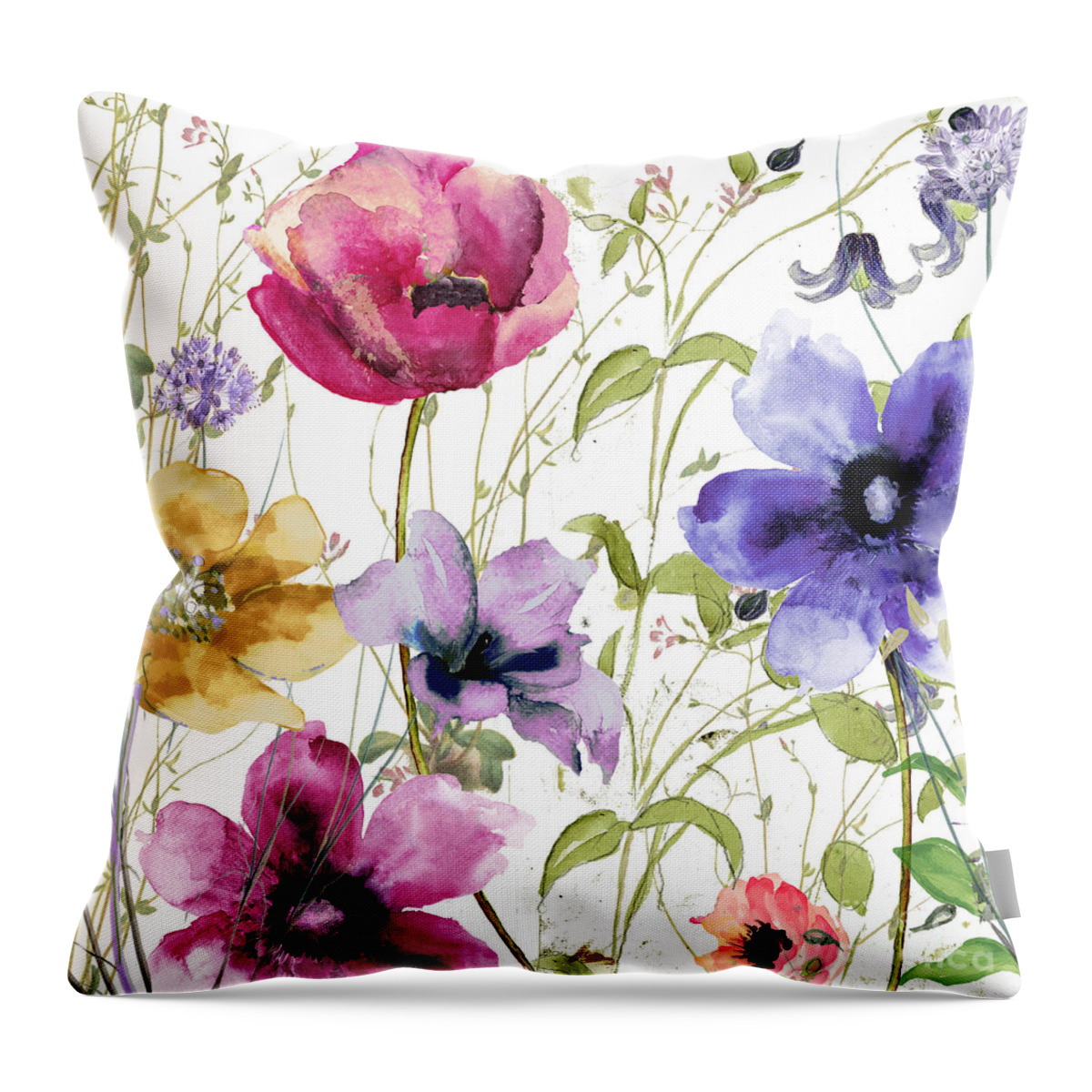 Summer Flowers Throw Pillow featuring the painting Summer Diary I by Mindy Sommers