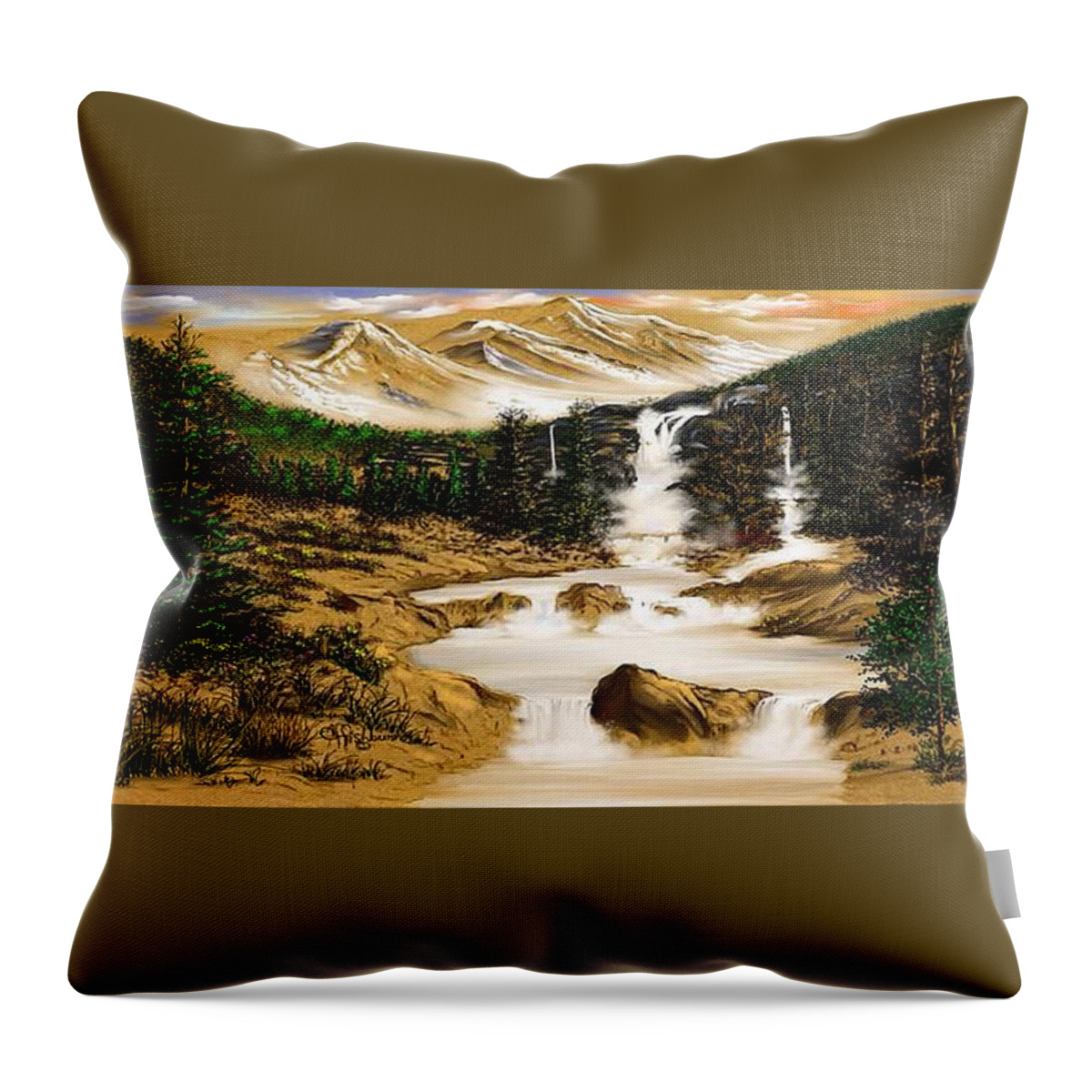 Mountain Scape Throw Pillow featuring the digital art Summer evening glow by Anthony Fishburne