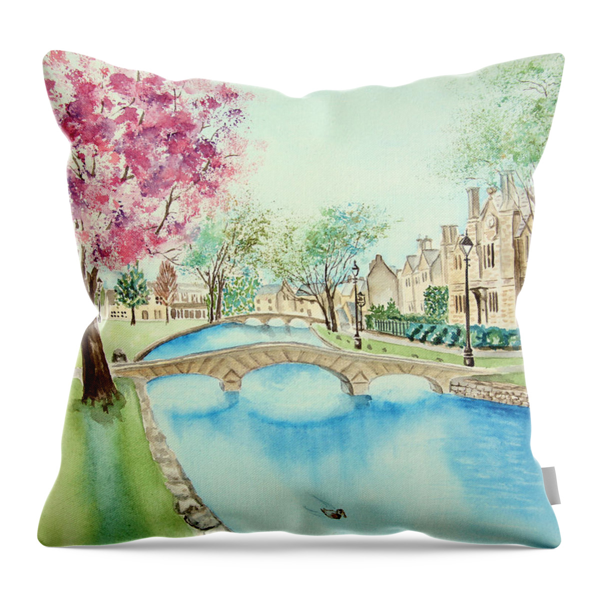 Villages Throw Pillow featuring the painting Summer in Bourton by Elizabeth Lock