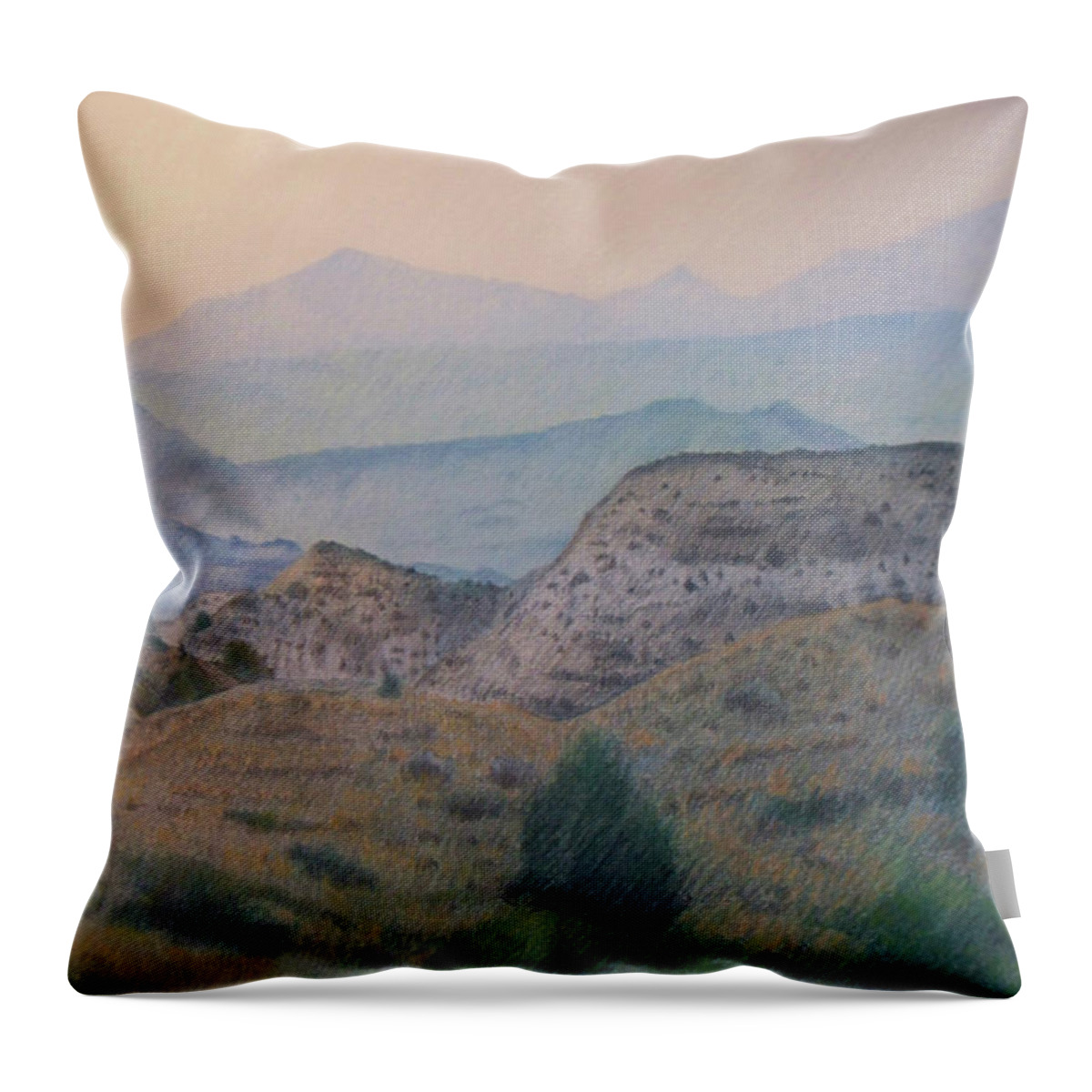 North Dakota Throw Pillow featuring the drawing Summer in the Badlands by Cris Fulton