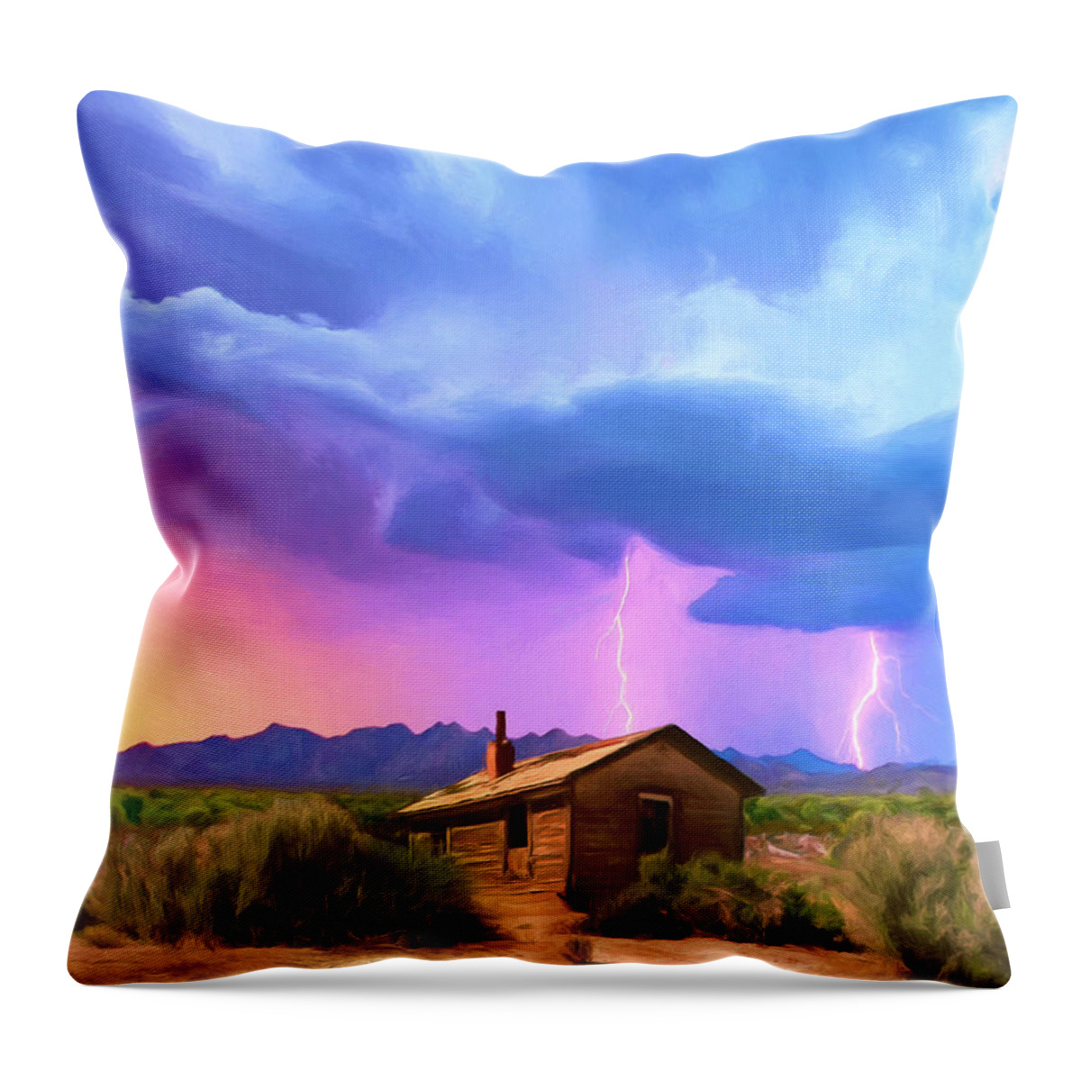 Desert Throw Pillow featuring the painting Summer Lightning by Dominic Piperata