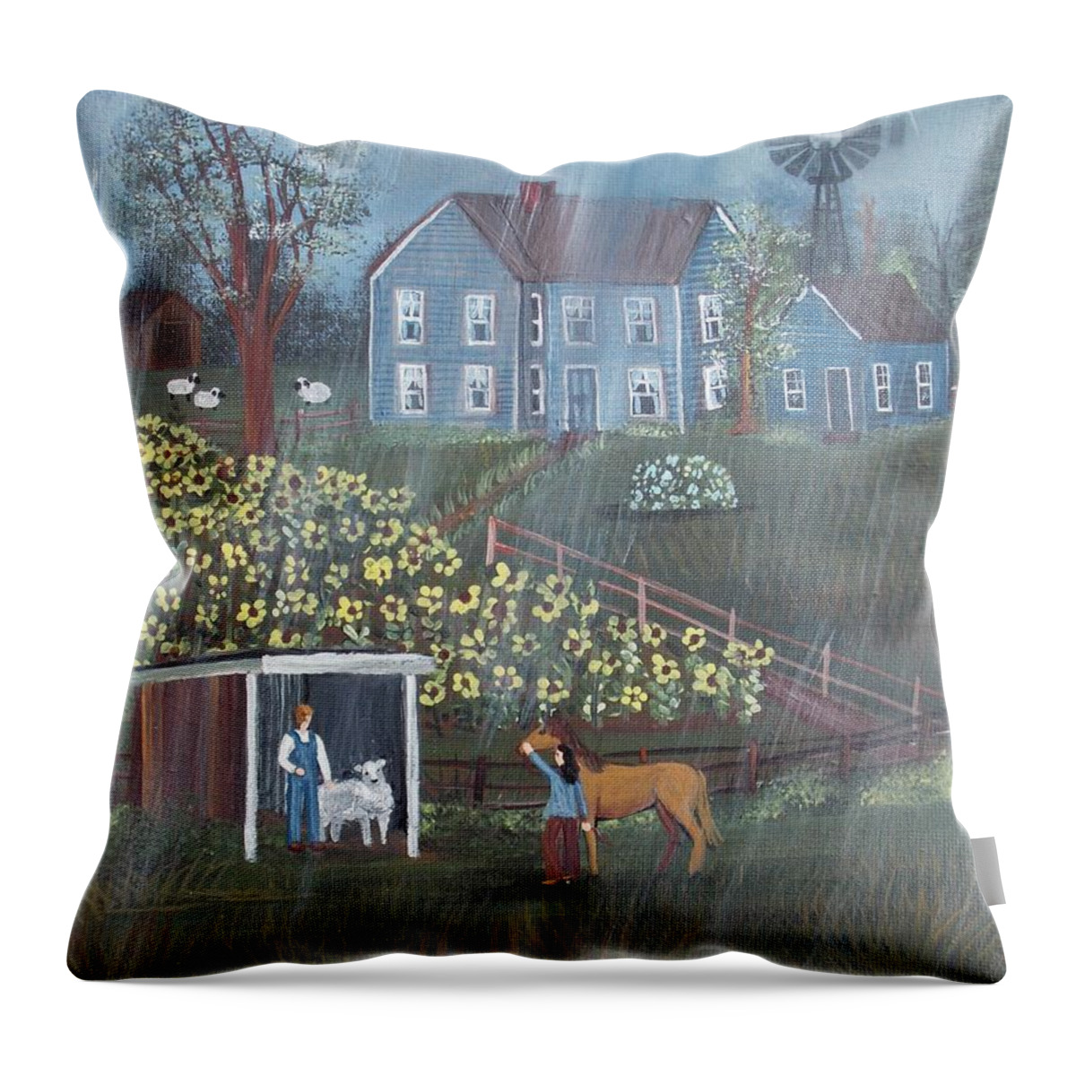 Farm Throw Pillow featuring the painting Summer Rain by Virginia Coyle