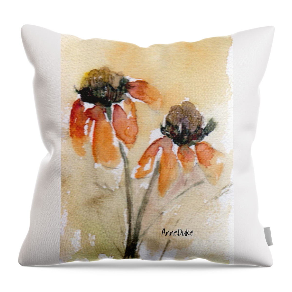 Watercolor Throw Pillow featuring the painting Summer Sunflowers by Anne Duke