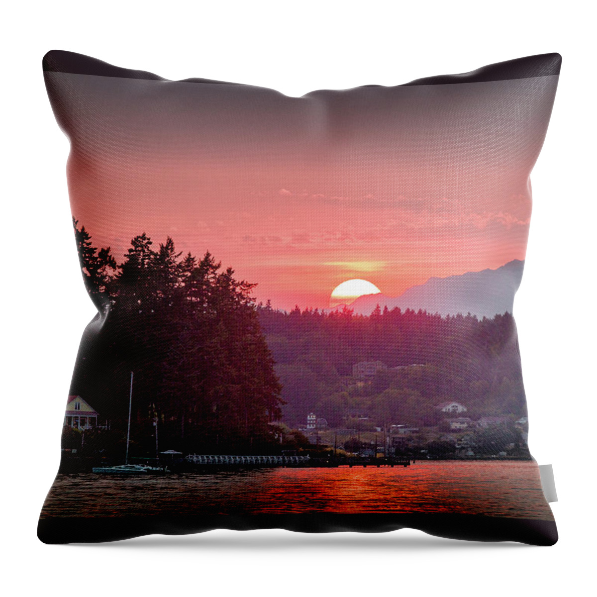 Olympic Mountains Throw Pillow featuring the photograph Summer Sunset over Yukon Harbor.2 by E Faithe Lester