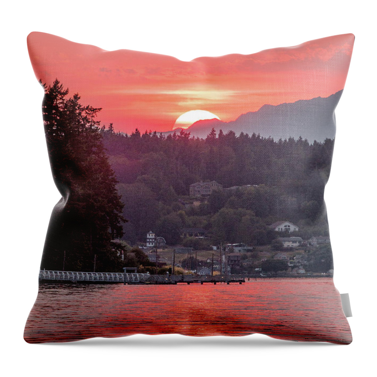 Olympic Mountains Throw Pillow featuring the photograph Summer Sunset over Yukon Harbor.3 by E Faithe Lester