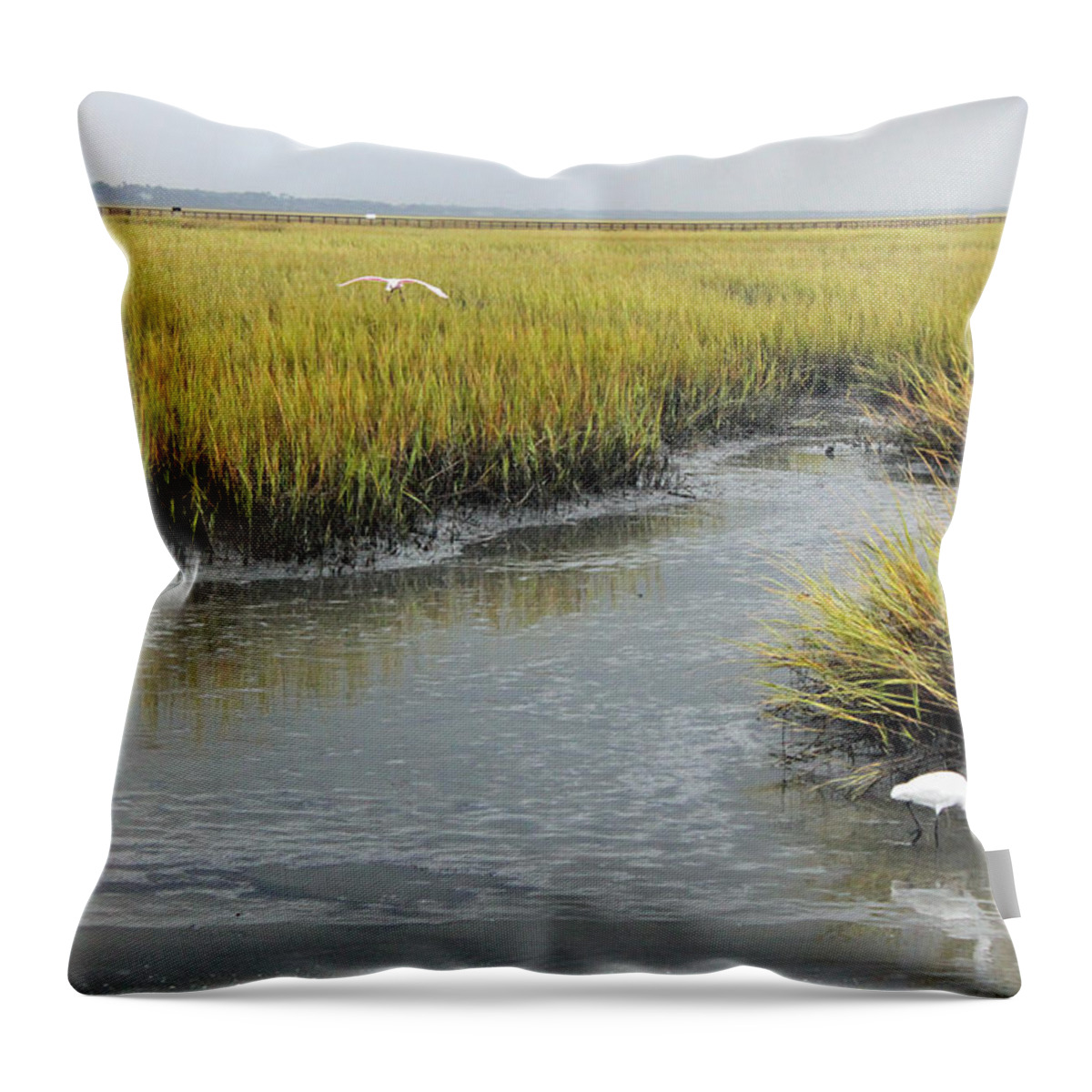 Salt Marsh Throw Pillow featuring the photograph Summertime Salt Marsh by Suzanne Gaff