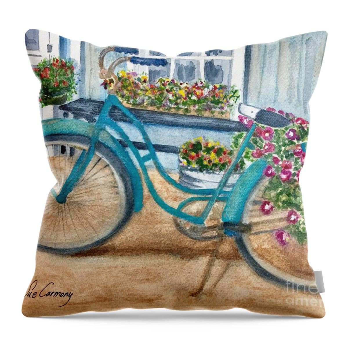 Bike Throw Pillow featuring the painting Summertime by Sue Carmony