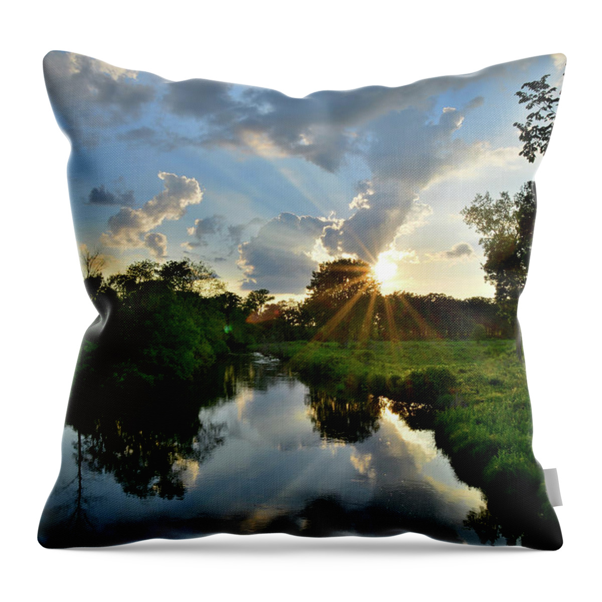 Glacial Park Throw Pillow featuring the photograph Sun Breaks Through at Sunset in Glacial Park by Ray Mathis