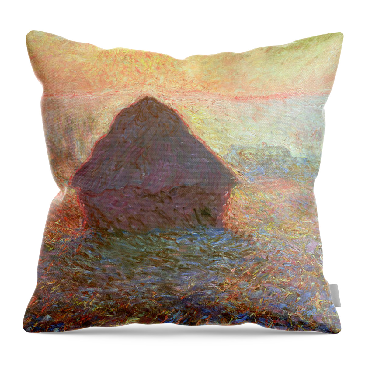 Farm Throw Pillow featuring the painting Sun in the Mist by Claude Monet
