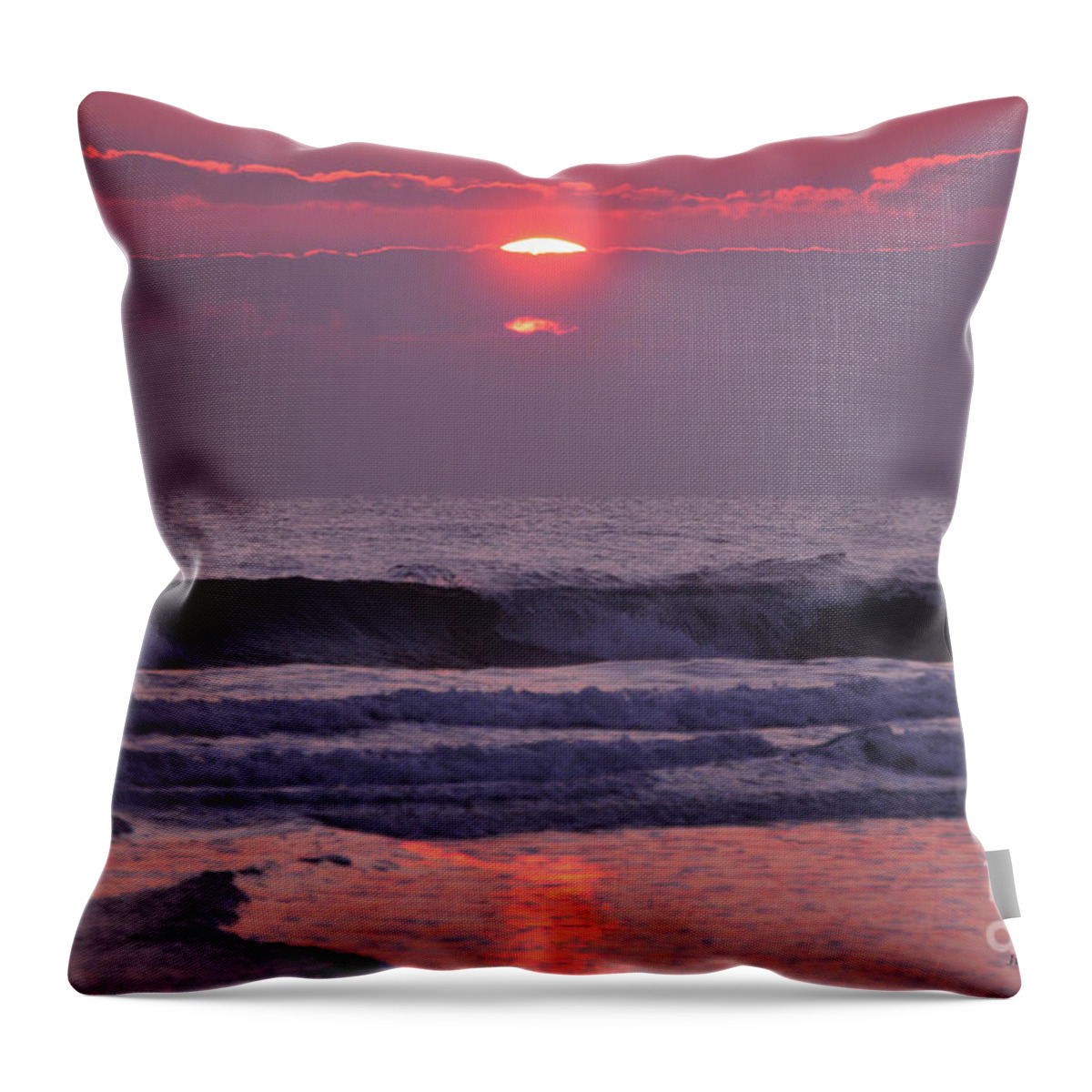 Tide Throw Pillow featuring the photograph Sun rising through the violet cloud bank by Julianne Felton