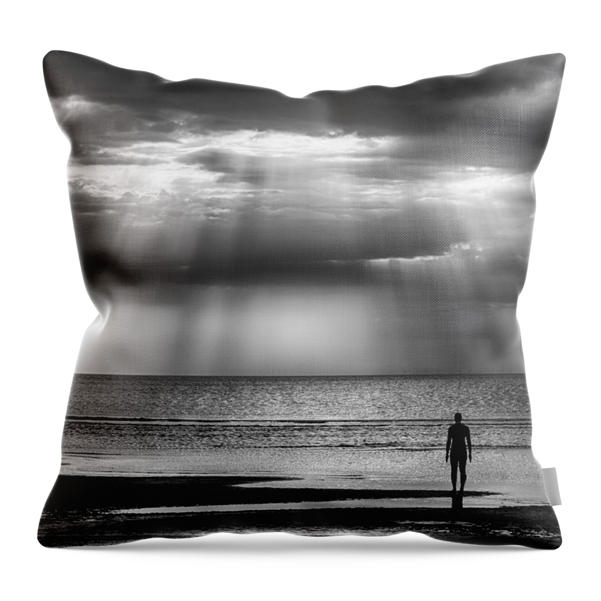 Another Place Throw Pillow featuring the photograph Sun Through the Clouds BW 11x14 by Leah Palmer