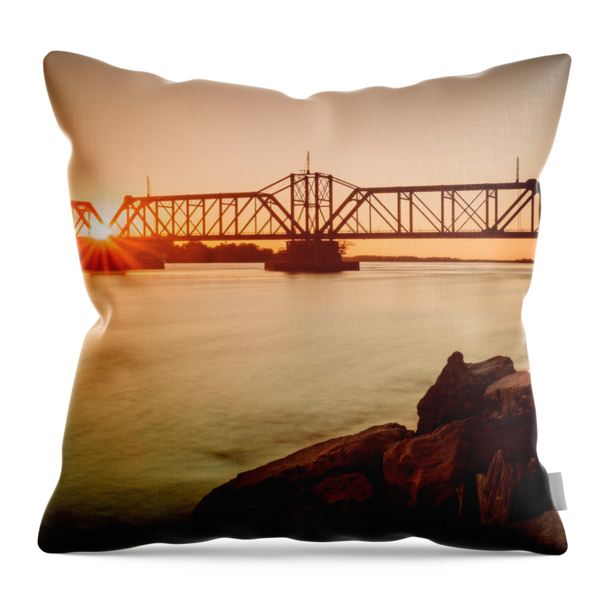 Canadian National Railway Throw Pillow featuring the photograph Sunbeams through Iron work over the Niagara by Chris Bordeleau