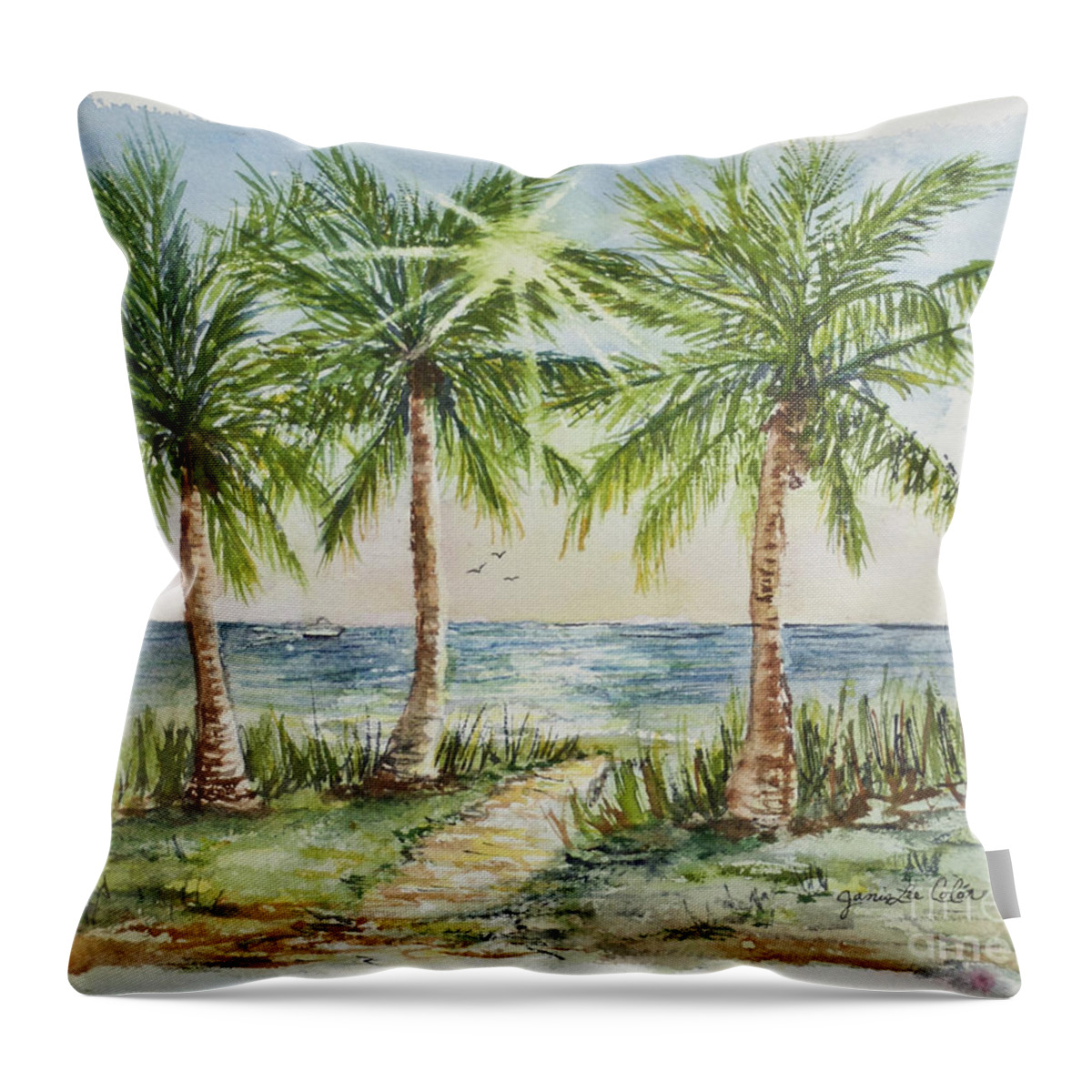 Palm Trees Throw Pillow featuring the painting Sunburst Beach Morning by Janis Lee Colon
