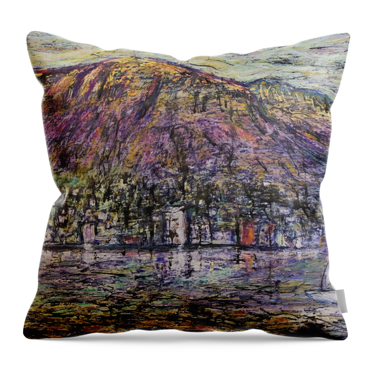 Hobart Tasmania Mount Wellington Sailing Seascape Art; Australia; Boat; Colours; Earth; Hobart; Jeremy Holton; Landscape; Mount Wellington; Mountain; Mt Wellington; Painting; Places; River; Sailing; Sea; Subject; Tasmania; Violet; Water; Www.jeremyholton.com; Yacht Throw Pillow featuring the painting Sundays in Hobart by Jeremy Holton