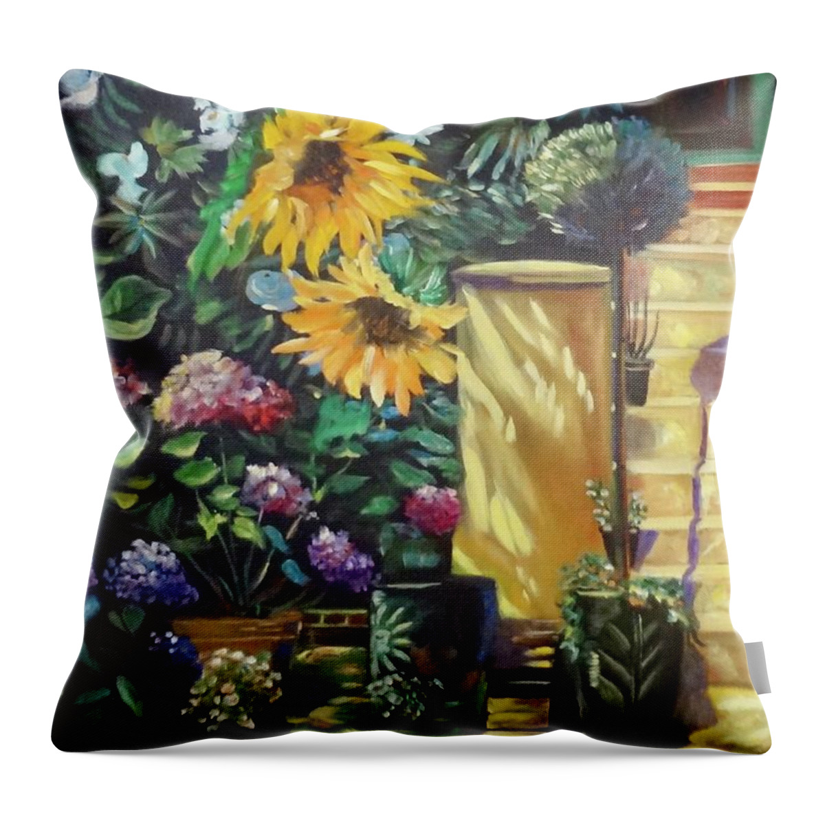 Floral Throw Pillow featuring the painting Sunflower Aloha by Jenny Lee