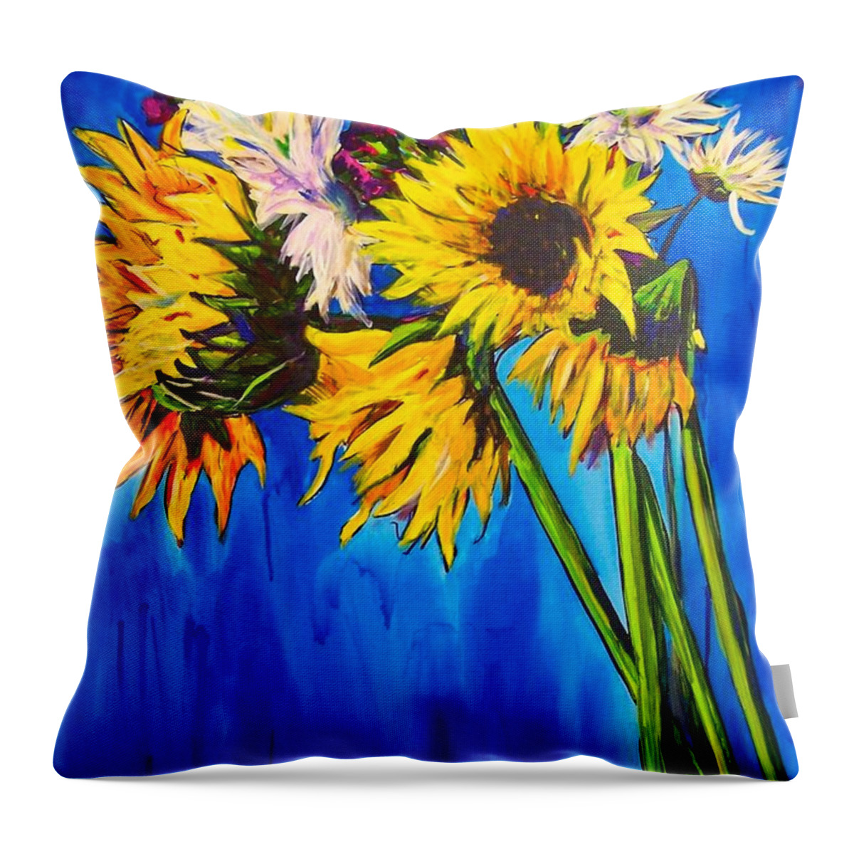 Floral Throw Pillow featuring the painting Sunflower Bouquet by Catherine Gruetzke-Blais