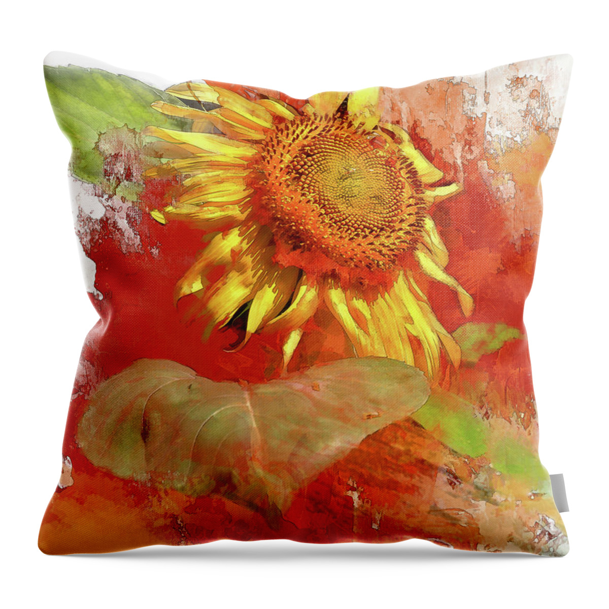  Throw Pillow featuring the digital art Sunflower in Red by Kathy Russell