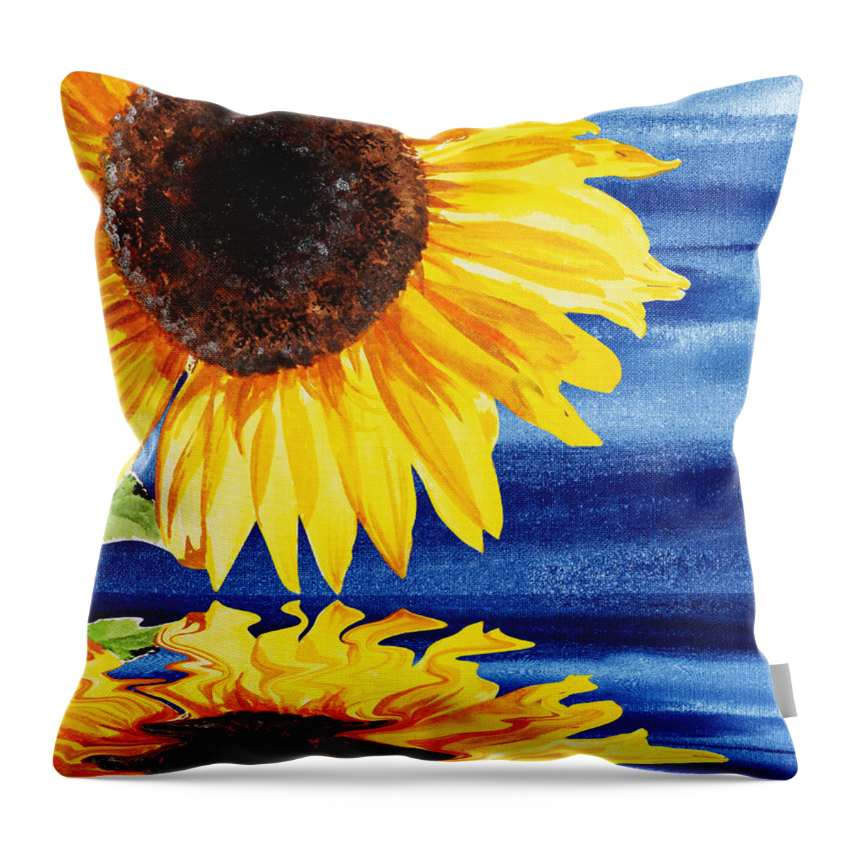 Sunflowers Throw Pillow featuring the painting Sunflower Reflection by Irina Sztukowski by Irina Sztukowski