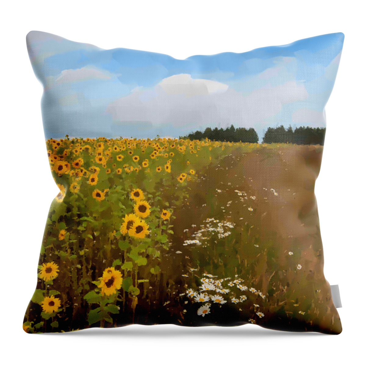 Field Landscape Art Sunflowers Uk Scenic Portrait Throw Pillow featuring the photograph Sunflowers by Andrew Michael