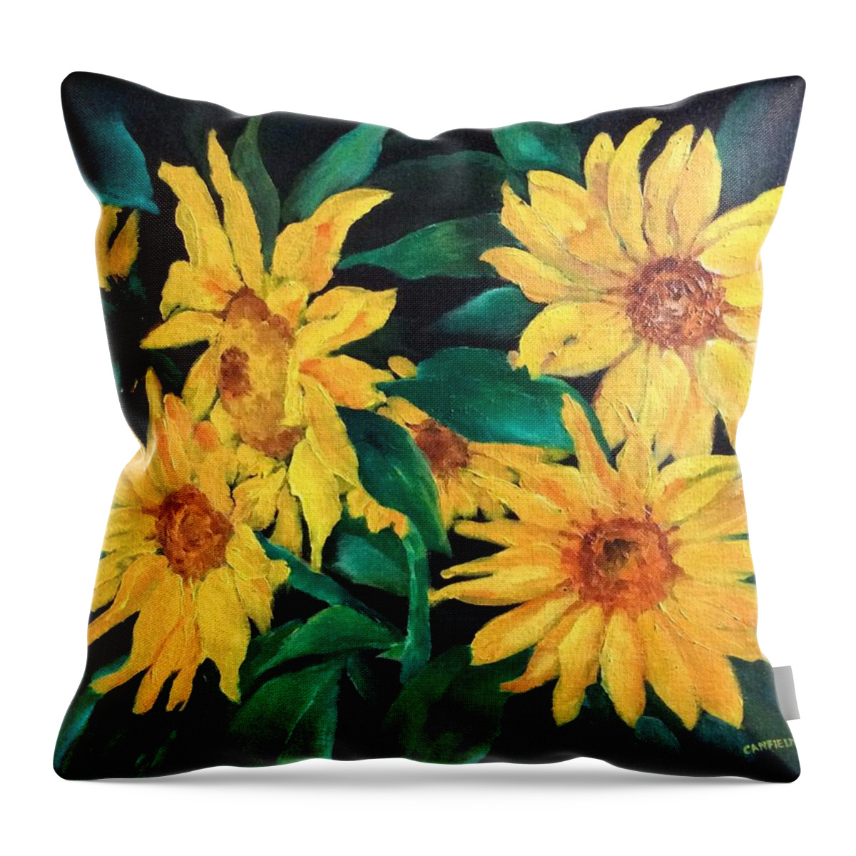 Flowers Throw Pillow featuring the painting Sunflowers by Ellen Canfield