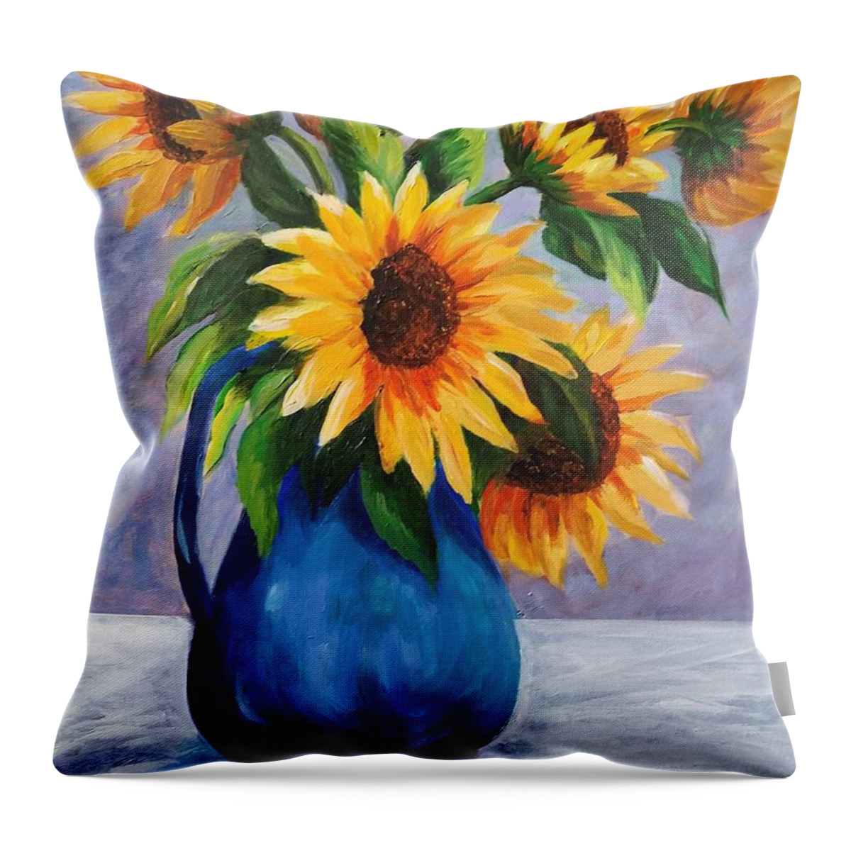 Sunflowers Throw Pillow featuring the painting Sunflowers in Bloom by Rosie Sherman