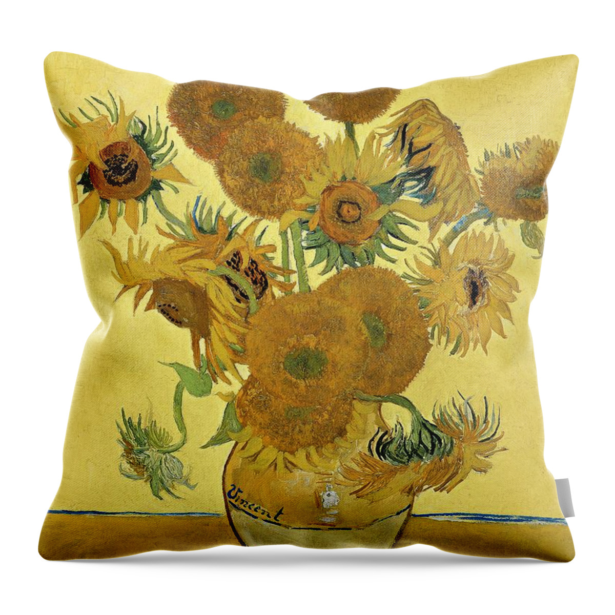 #faatoppicks Throw Pillow featuring the painting Sunflowers, 1888 by Vincent Van Gogh