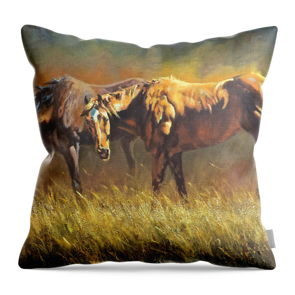 Horses Throw Pillow featuring the painting Sunkissed by Mia DeLode