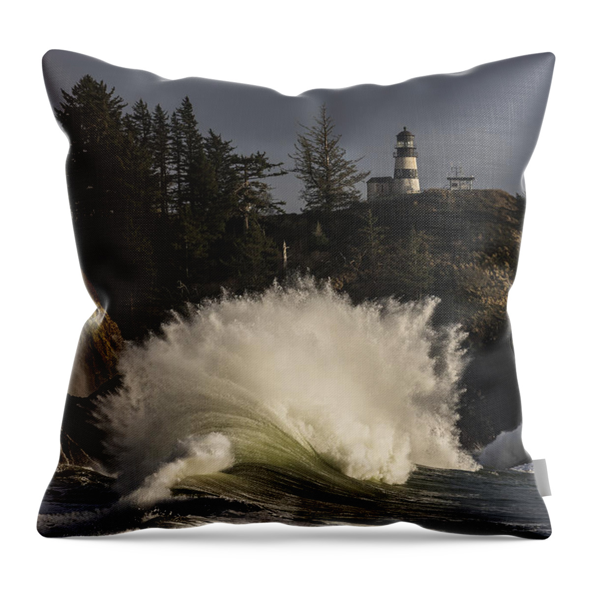 Cape Disappointment Throw Pillow featuring the photograph Sunlight and Surf by Robert Potts