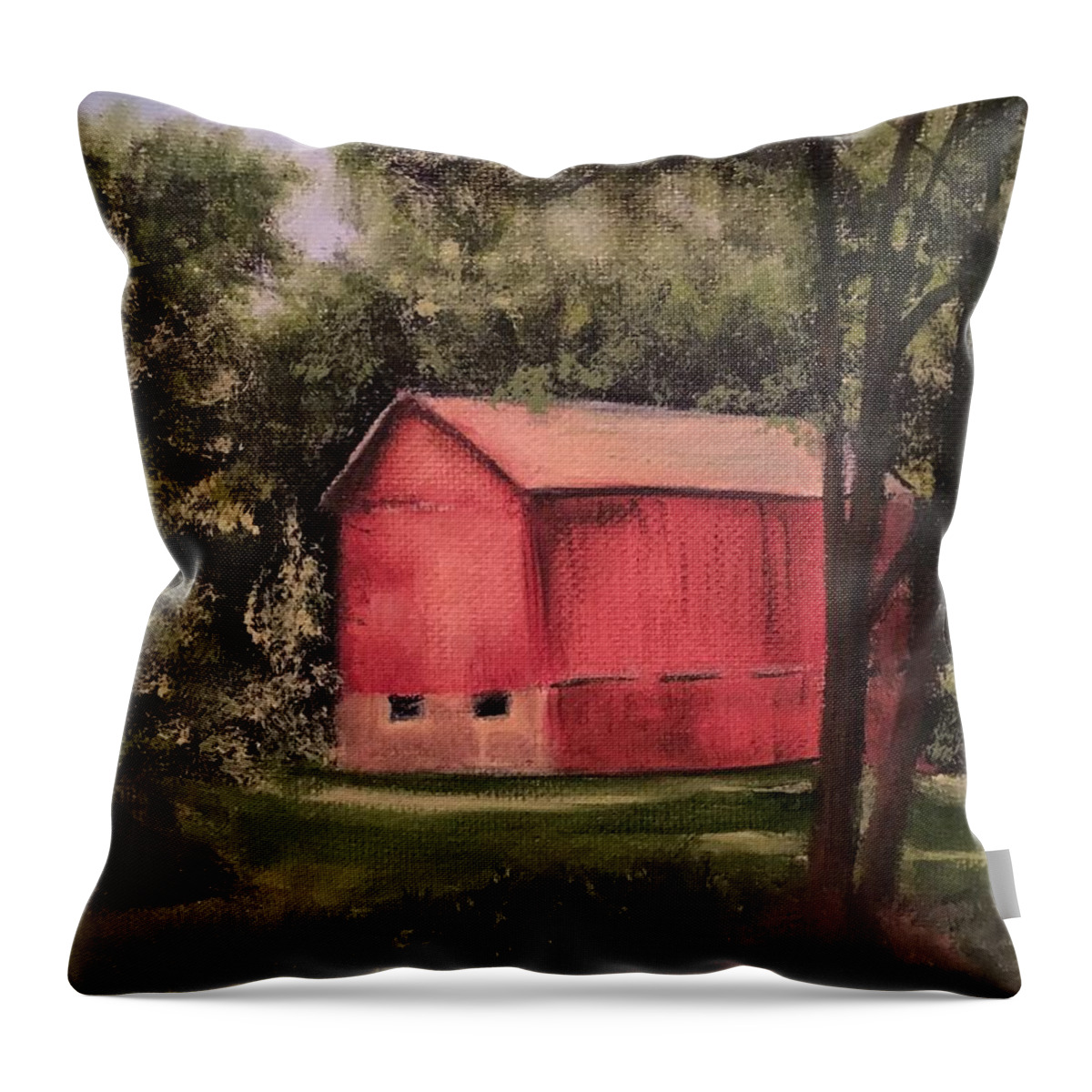 Barns Throw Pillow featuring the painting Sunlit Barn by Sharon Schultz