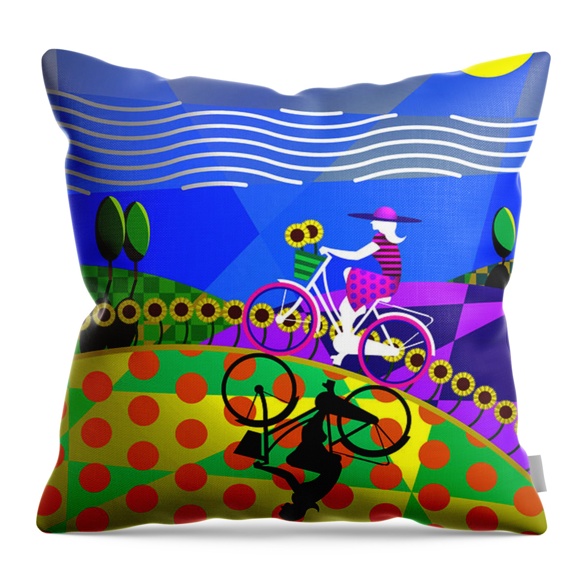 Bike Throw Pillow featuring the digital art Sunny Acres by Randall J Henrie