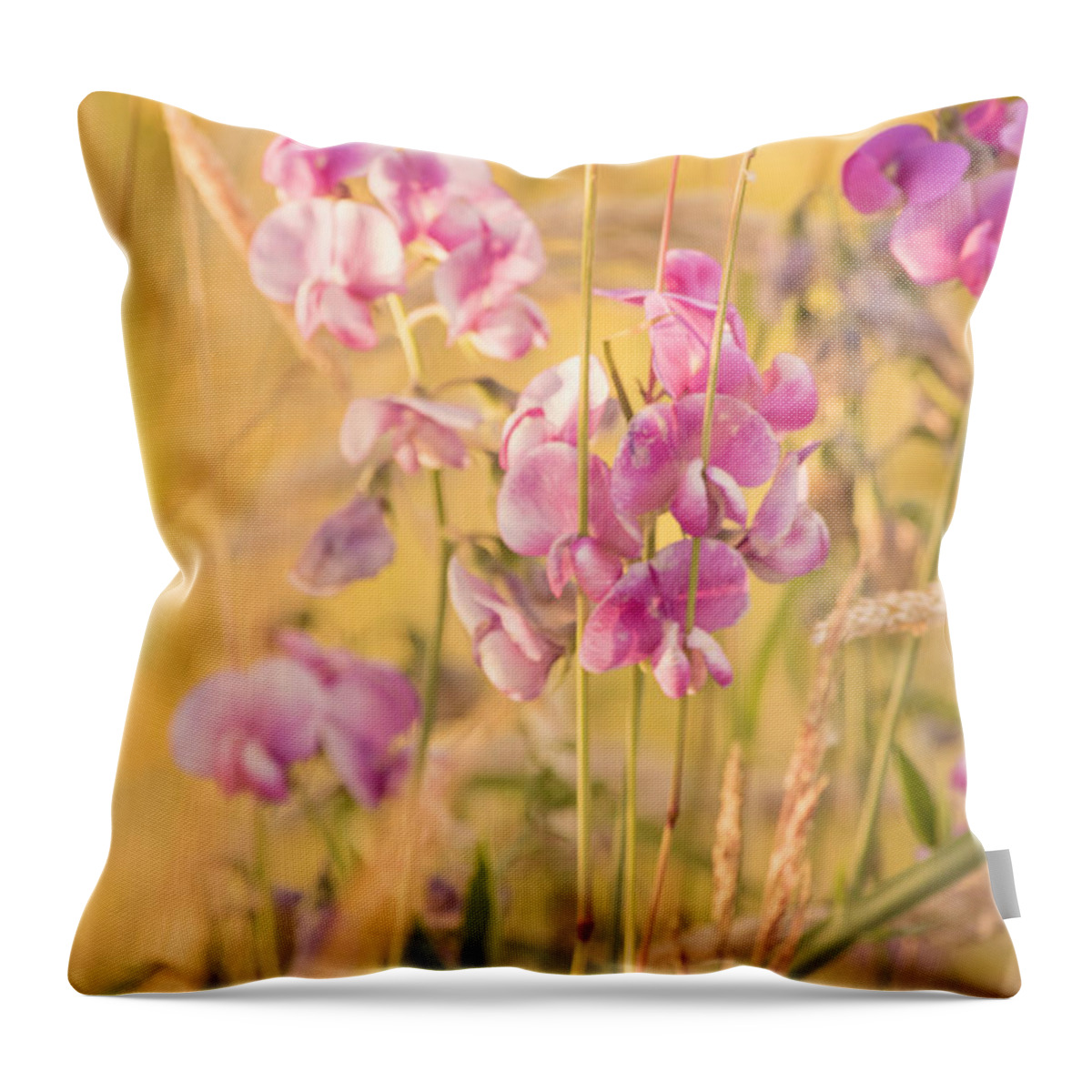 Pink Vetch Throw Pillow featuring the photograph Sunny Garden 3 by Bonnie Bruno