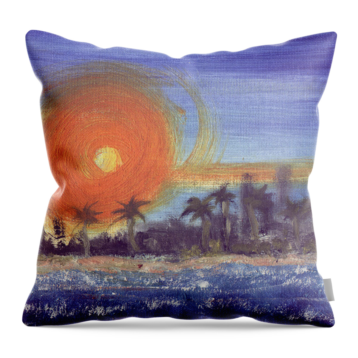 Seashore Throw Pillow featuring the painting Sunny Palms by Jorge Delara