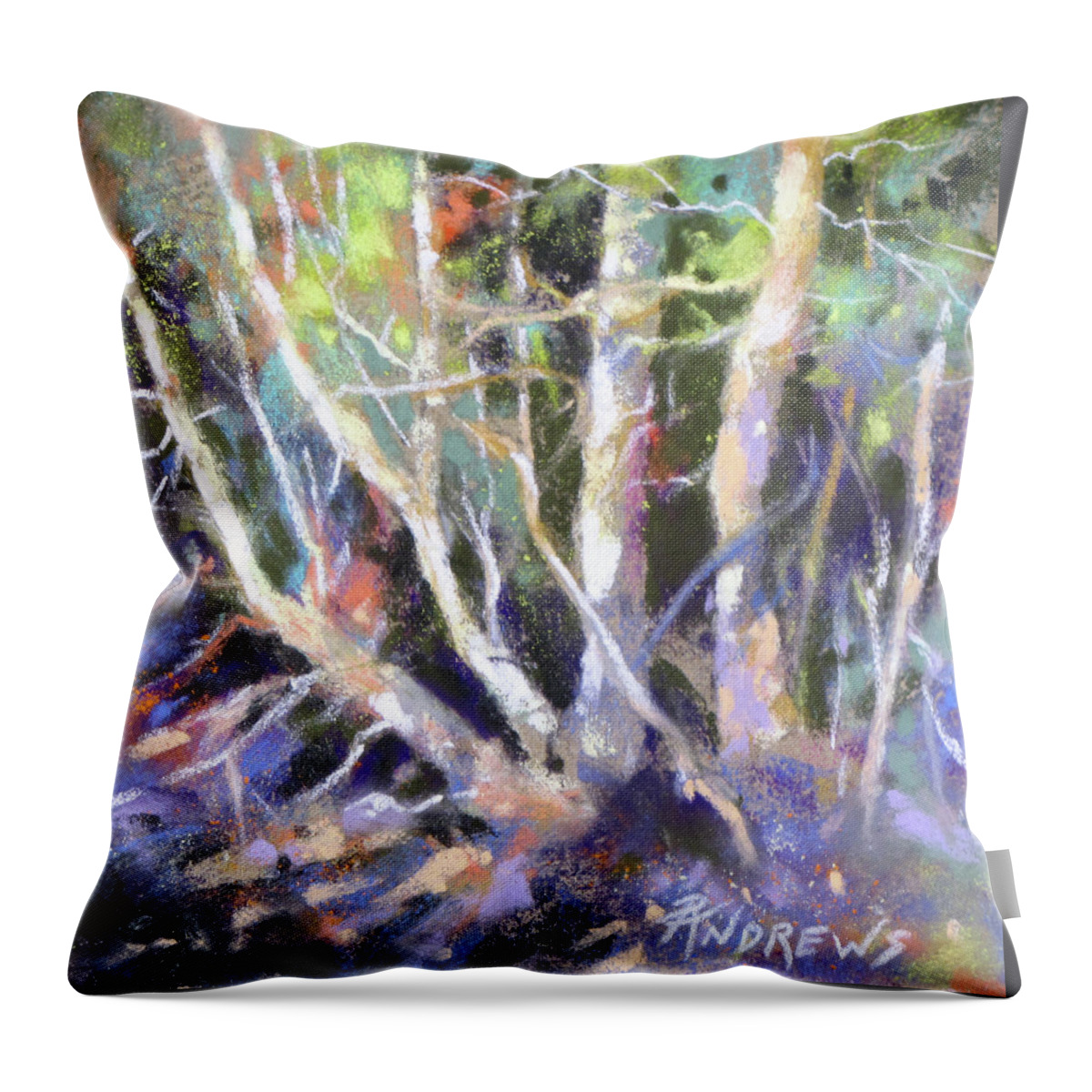 Landscape Throw Pillow featuring the painting Sunny Side by Rae Andrews