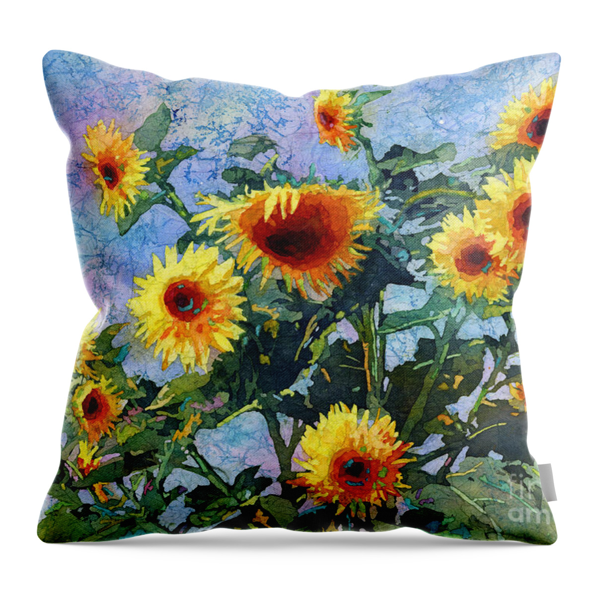 1500.00sunflower Throw Pillow featuring the painting Sunny Sundance by Hailey E Herrera