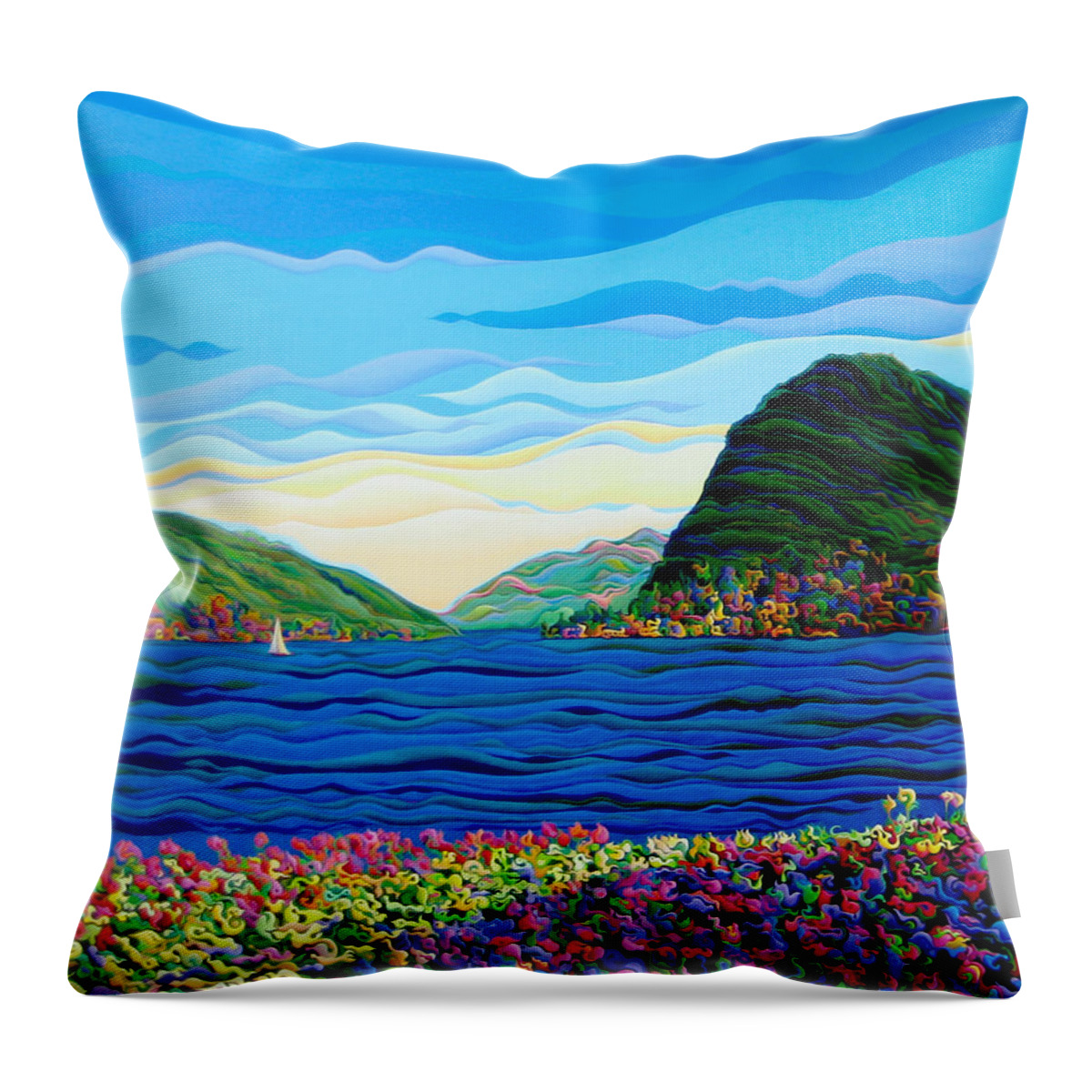 Landscape Throw Pillow featuring the painting Sunny Swiss-Scape by Amy Ferrari