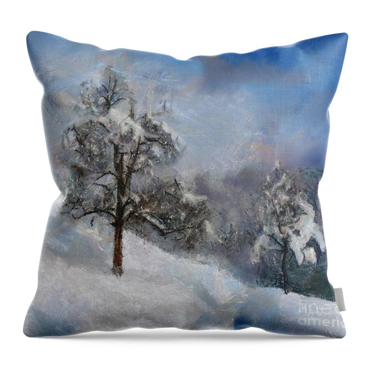 Winter Throw Pillow featuring the painting Sunny Winter Morning by Dragica Micki Fortuna