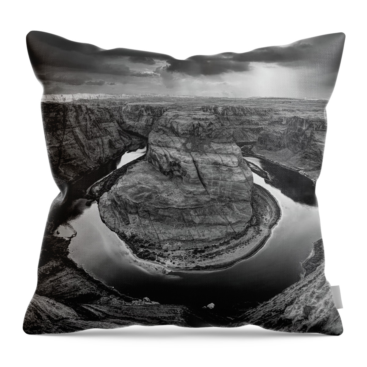 America Throw Pillow featuring the photograph Sunrays Over Horseshoe Bend in Black and White by Gregory Ballos