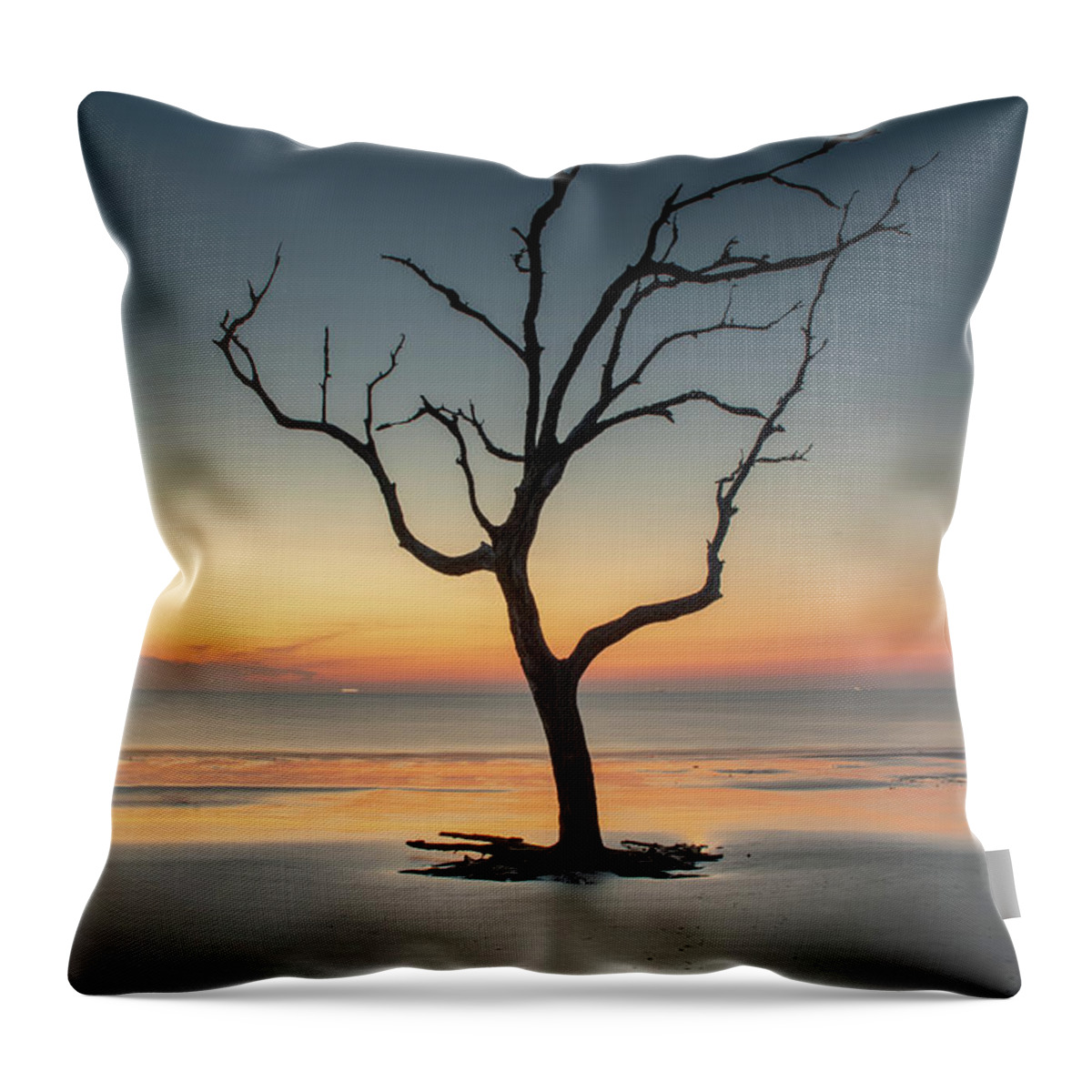 Greg Mimbs Throw Pillow featuring the photograph Sunrise And A Driftwood Tree by Greg and Chrystal Mimbs