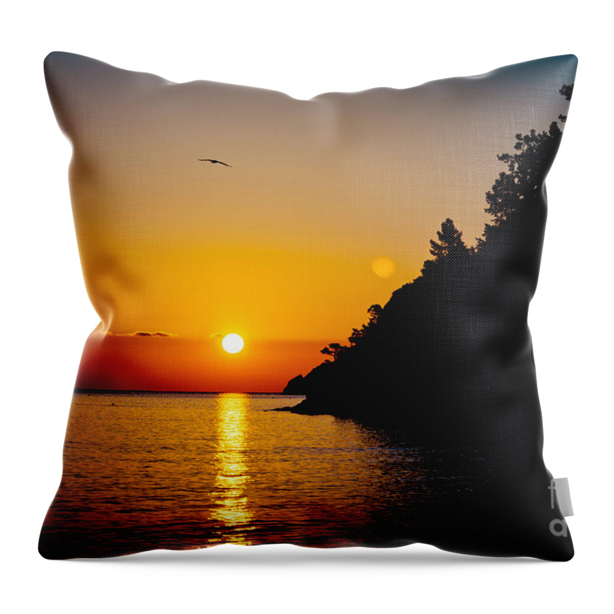 Water Throw Pillow featuring the photograph Sunrise and Seascape orange color by Raimond Klavins