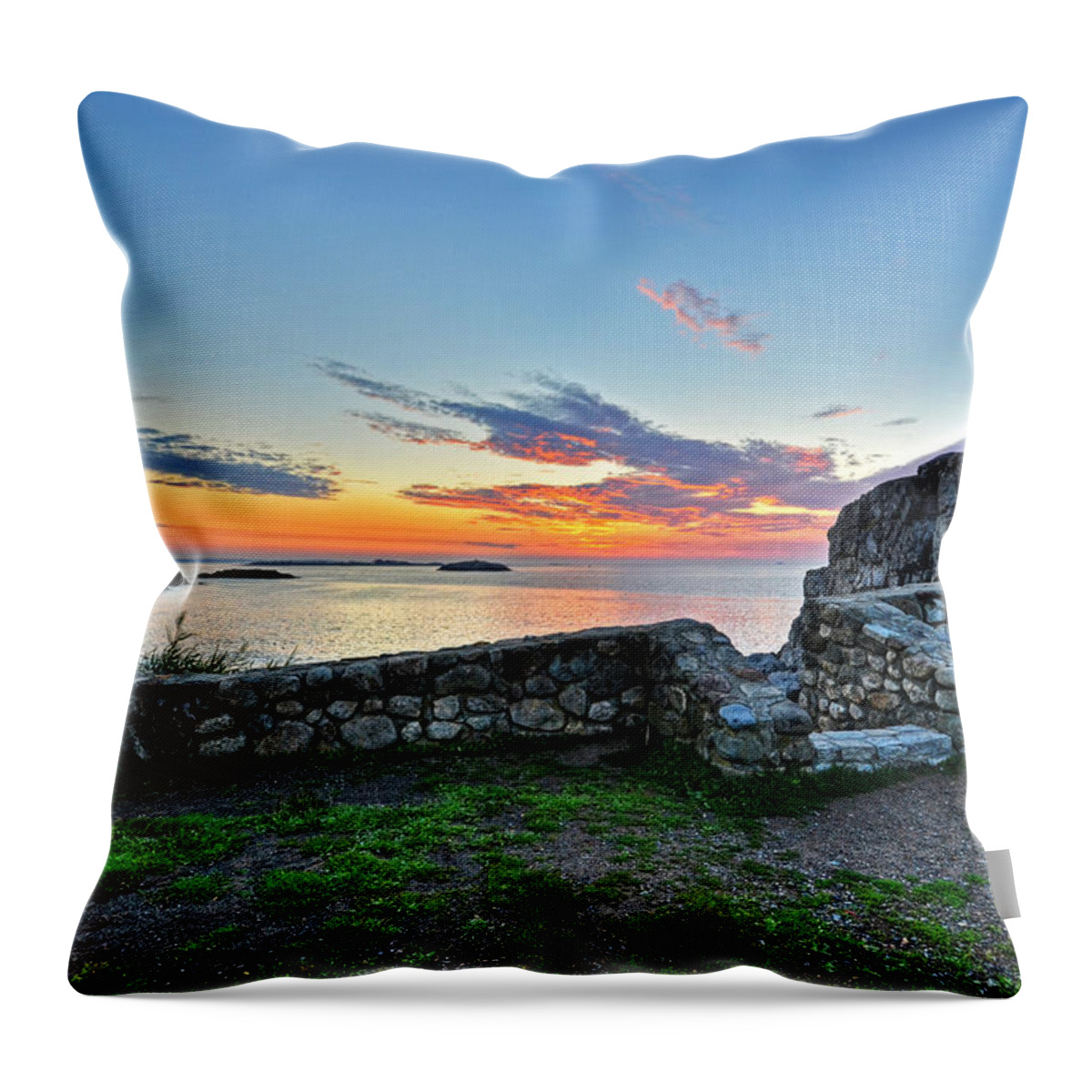 Marblehead Throw Pillow featuring the photograph Sunrise at Castle Rock Marblehead MA Rocky Coast by Toby McGuire
