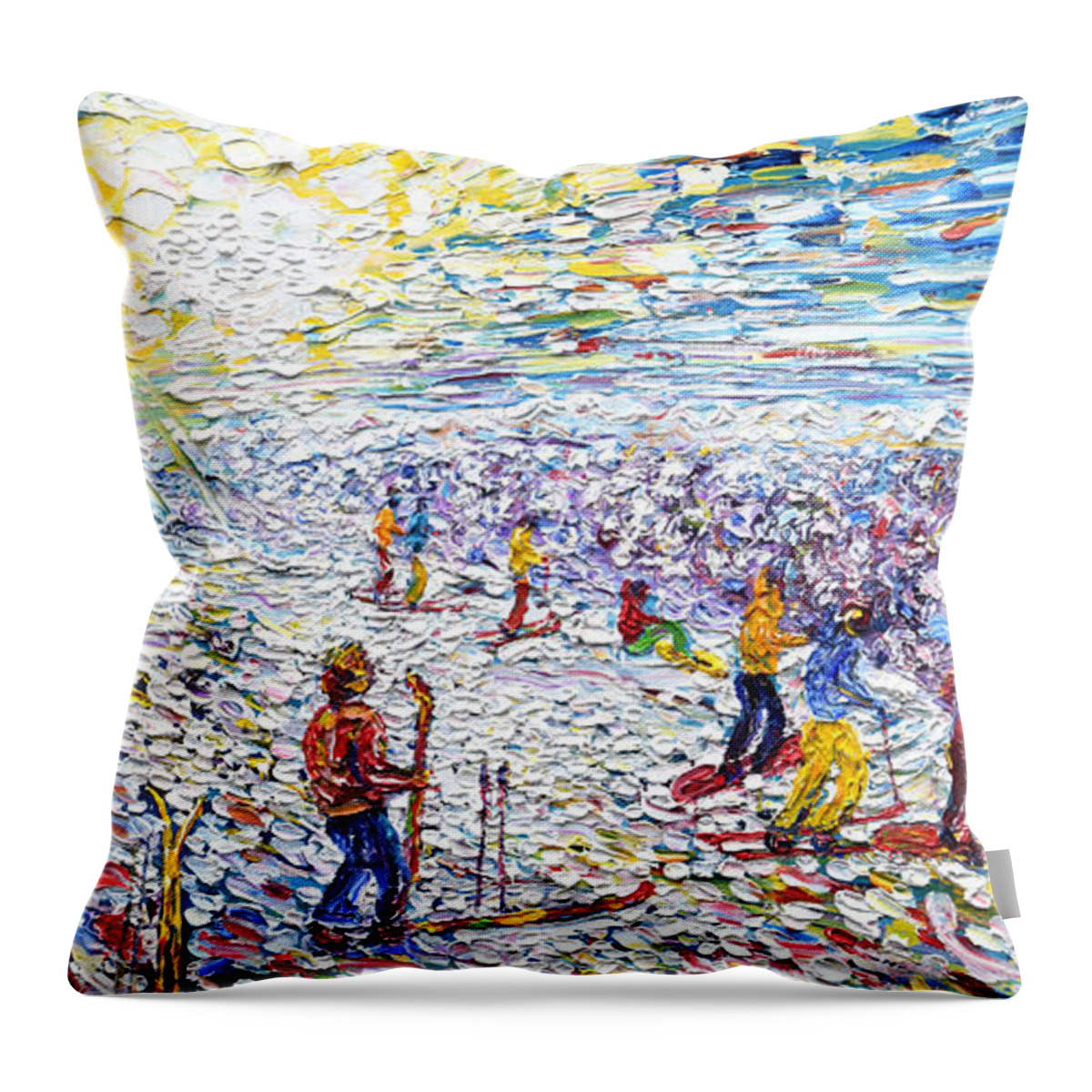 Les Arcs Throw Pillow featuring the painting Sunrise at first Snow by Pete Caswell