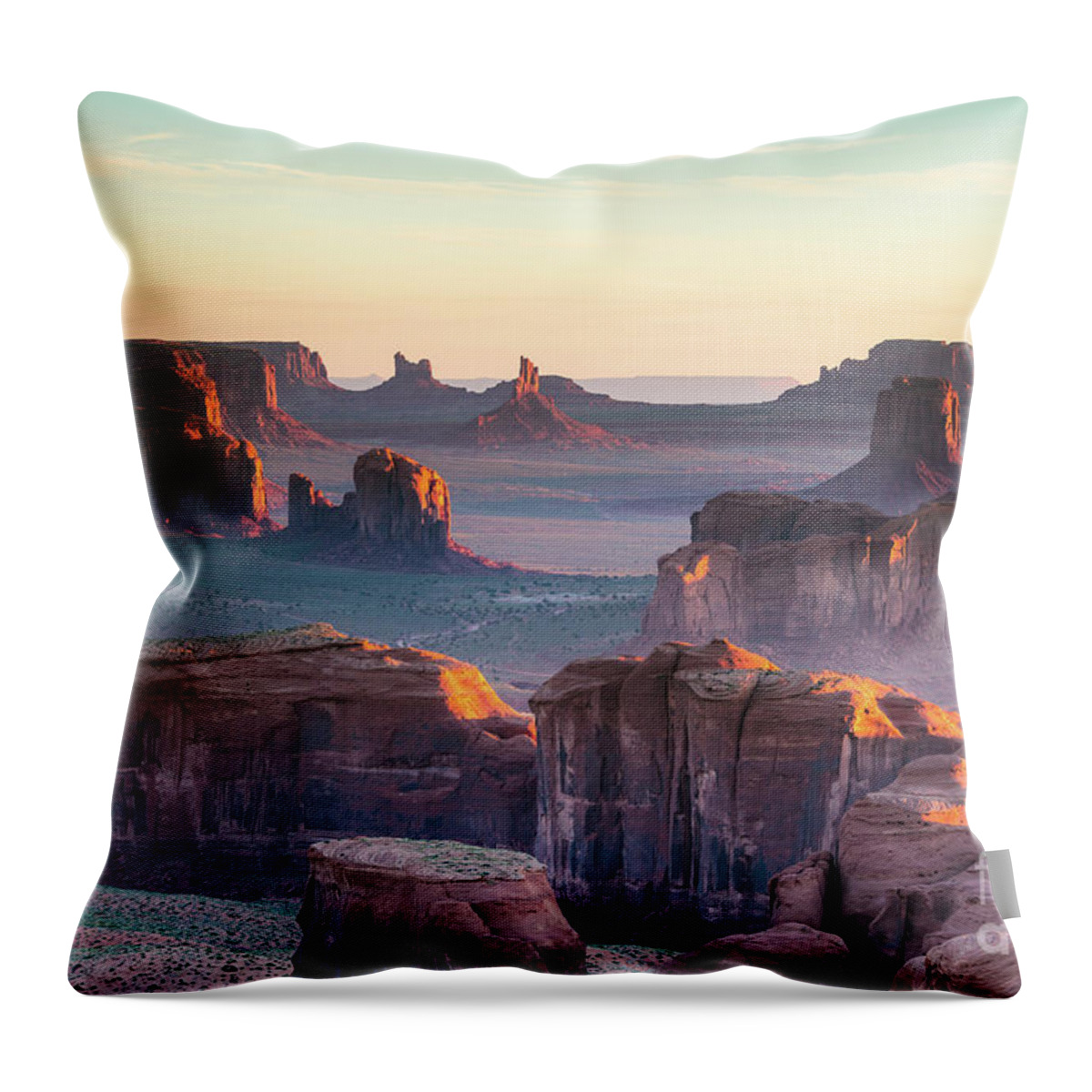 Monument Valley Throw Pillow featuring the photograph Sunrise at Hunt's Mesa, Monument Valley, Arizona, USA by Matteo Colombo